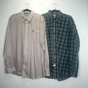 Cinch Shirt Mens Large Multicolor Honeycomb & Plaid Casual Button Down Lot of 2